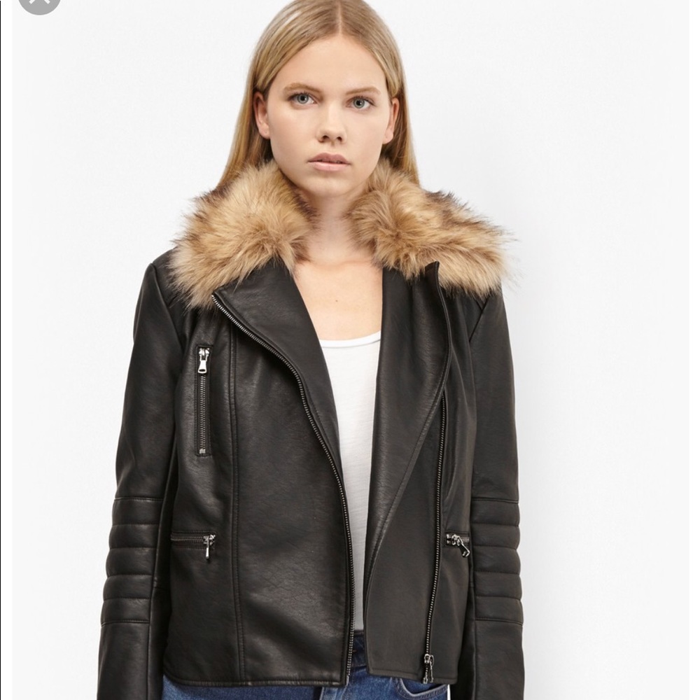 French Connection Faux Leather/Fur Biker Jacket